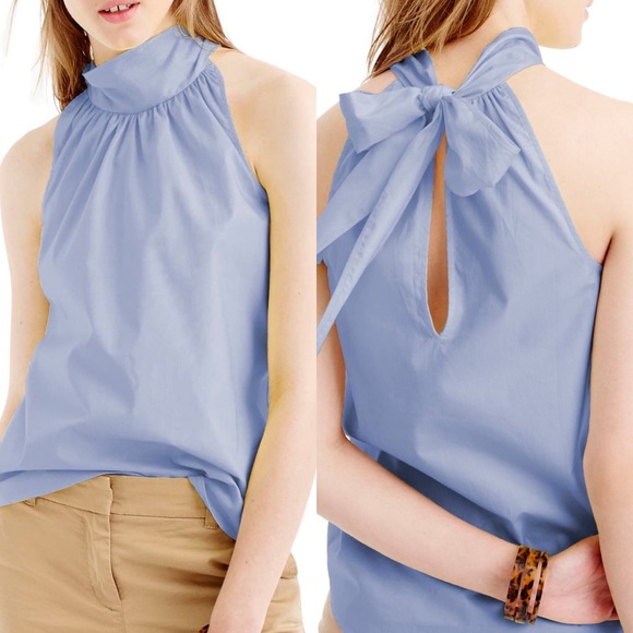 J. Crew Tops - J. CREW Oxford Cotton Tie Bow Back Top Blouse 2